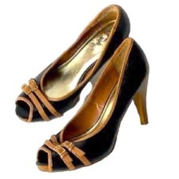 Candie's Black Brown Patent Leather Pumps Heels Buckle, Sz 8 - Picture 1 of 10